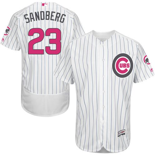 Cubs #23 Ryne Sandberg White(Blue Strip) Flexbase Authentic Collection Mother's Day Stitched MLB Jersey